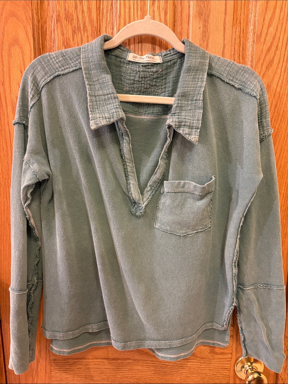 We The Free Sage Green Collared Top